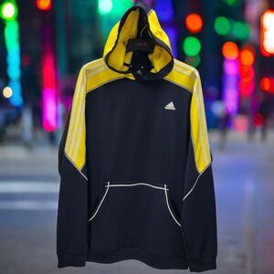 Adidas Climawarm Hooded Sweatshirt Mens 2XL Blue Yellow Fleece Kangaroo Pocket
